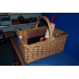 An old apple basket dressing table set, dust absorbing polisher,
