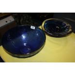 A large blue Bowl together with a heavy blue bowl.