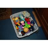 A box of empty bath and shower foam containers including Mr Tickle, Minions, Tigger,