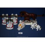 A small quantity of figures including Horse and Foal, three Welsh tea party bud vases,