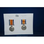 Two WWI war medals; PTE.G.S Lucas K.R.R.C and PTE W.J. Uren D.C.L.I.