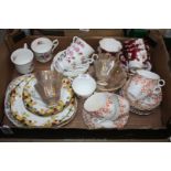 A quantity of tea ware including; Queen Anne cups and saucers, Royal Doulton plates, etc.