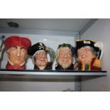 Four Royal Doulton large Toby Jugs including 'Cardinal,' 'Long John Silver,' 'Town Crier,