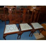 A part set of three 1930's Queen Anne style Dining Chairs having urn-shaped splats,