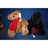 A House of Fraser teddybear having a red scarf together with a black 'Heart Throbs' Ross monkey