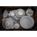Miscellaneous white with gold rim china including lidded vegetable dish, dinner plates,