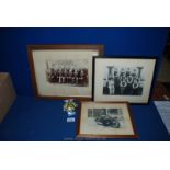 Three vintage framed photographs; one of a female hockey team,