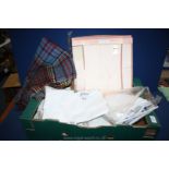 Miscellaneous tablecloths including a damask set with napkins together with a blue and red check