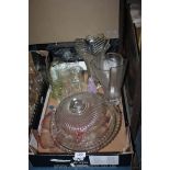 Miscellaneous glass including circular dish and cover, large vases, Alum bay paperweight, etc.