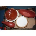 A quantity of ceramic items including tear drop shape bowl and vase and three other bowls.