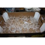 A quantity of glasses many with fern pattern.