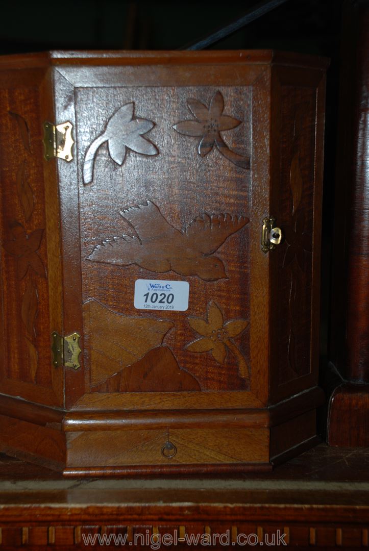 A small art deco Mahogany corner Cabinet with inlaid decoration