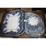 Five Wedgwood graduated meat plates in blue and white together with four meat plates and six