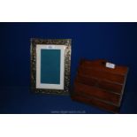 A wooden letter Rack and a 1930's brass picture frame