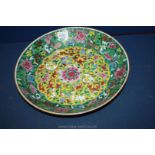 A Large Famille Verte Oriental Porcelain Charger Hand Painted with Floral and Acanthus Leaf