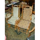 A pair of light-wood/light Oak framed American rocking Chairs with contrasting upholstery and pad