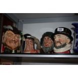 Four large Royal Doulton Toby Jugs, Robin Hood, Rip Van Winkle,