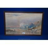 A late 19th c. Watercolour Coastal scene with shrimpers.
