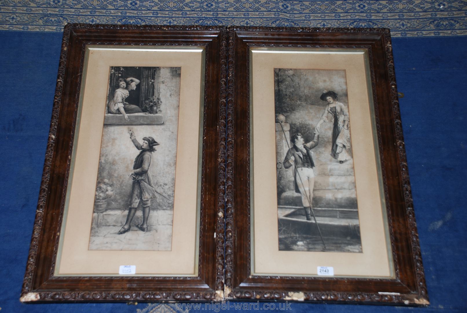 Two framed and mounted Prints depicting young couples