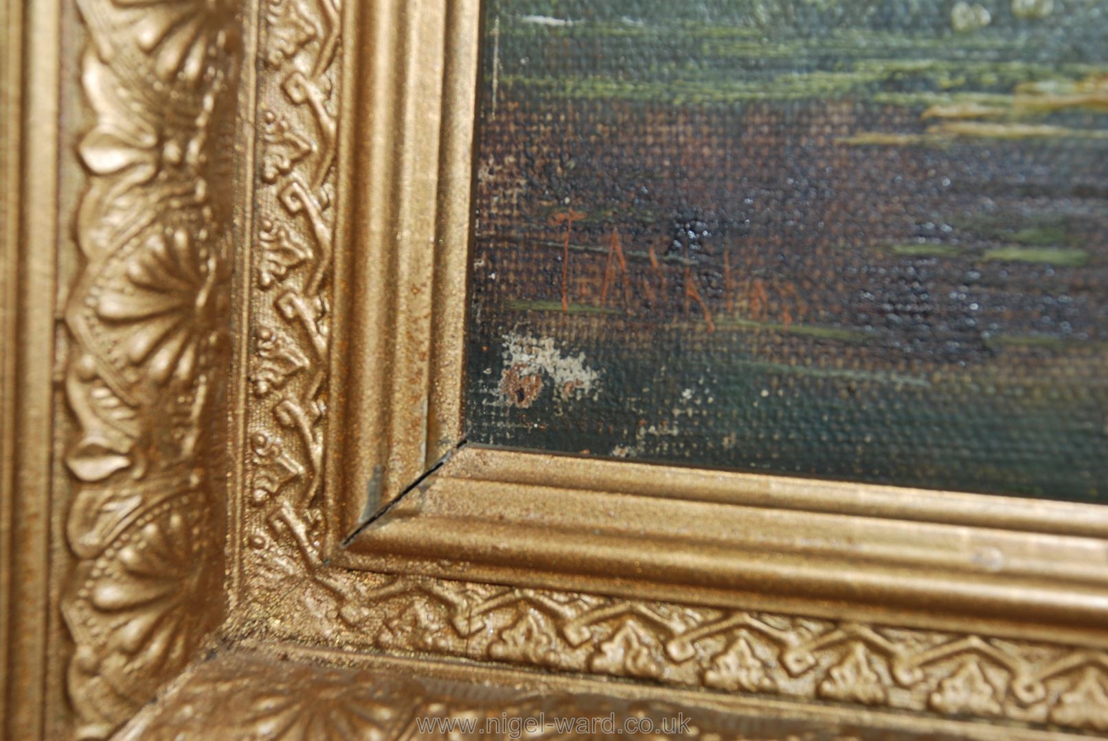 An Oil on canvas of a rural English landscape with a good gilt frame; - Image 4 of 12