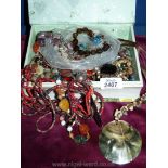 A collection of semi precious stone costume jewellery including necklace and bracelets.