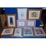 A quantity of prints including floral, French cafe, Samson,