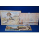 'The Sphinx,' watercolour dated verso 1888 with part signature and three other watercolours,