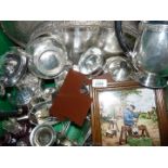A quantity of plated silver including trays, teapot, bud vase etc.