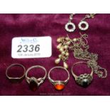 Miscellaneous silver rings and paste ear-rings