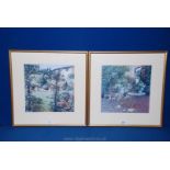 A pair of framed and mounted Prints depicting garden scenes.