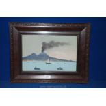 A late 19th century Neapolitan Gouache scene of Mount Vesu Vius and Bay of Naples