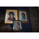 Two framed and mounted Portraits of young children along with an Oil on board of a gentleman with