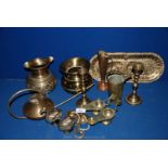 A quantity of brass including candlesticks, lota, Aladdin lamps, etc.