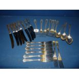 Six stainless steel Kings pattern knives and forks and six other plated forks