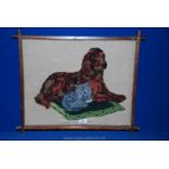 A Victorian tufted wool work picture of a dog and a cat.