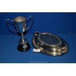 A 1930's 'Cow & Gate' trophy and a silver plated entree Dish