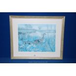 A framed and glazed coloured print of Ducks,
