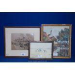 A small framed Watercolour depicting figure with two camels,