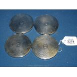 Four Silver circular flat drinks Coasters, Birmingham, maker B & Co.