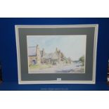 Framed and mounted watercolour by David Green depicting Brafield on the green, Northamptonshire.