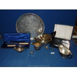 A plated tray, teapot, sauce boats,