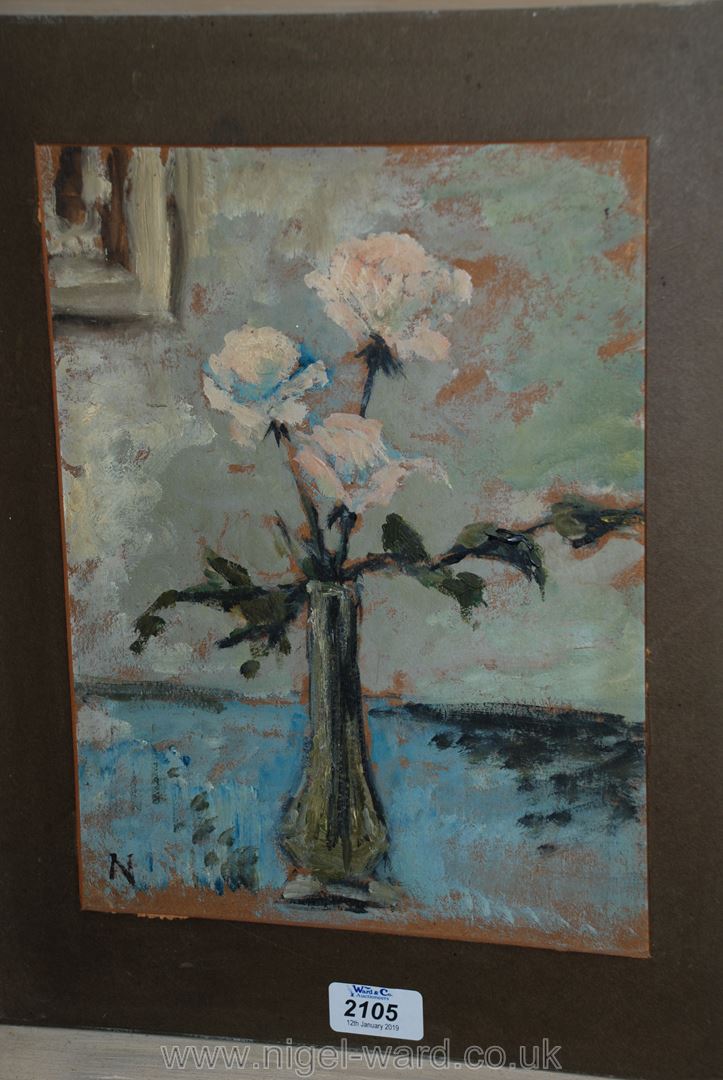 A still life Oil painting on card, signed 'N' bottom left, in the manner of William Nicholson. - Image 8 of 8