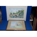 A framed Watercolour depicting The Bridge and Ludlow Castle a long with a Peter Williams