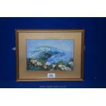 A gilt framed Oil on card of Landscape with yachts, signed,