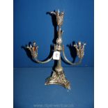 A silver plated three branch Candelabra.