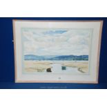 Framed and mounted watercolour of a estuary signed lower left D.W.