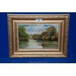 An Oil on canvas depicting boating on a river. 10 1/2" x 6 1/2".