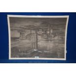 Sandra Finkenberg, pencil signed monochrome Lithograph of "Brooklyn Bridge and the Big Apple".