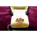 An 18ct antique ruby & diamond ring; Chester 1903, weight 3.7 grams, size Q.