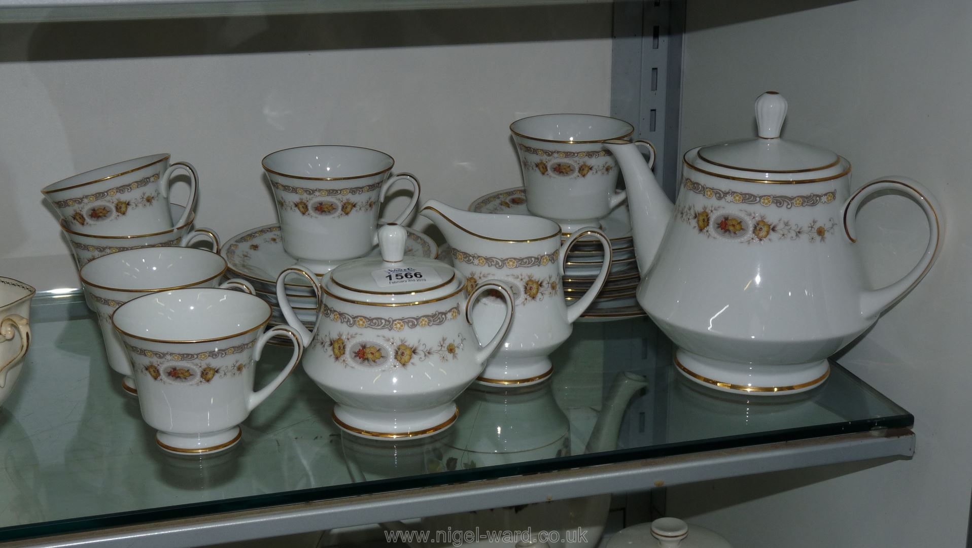 A Noritake 'Selina' white ground Teaset, six each tea cups and tea plates, five saucers, sucrier,